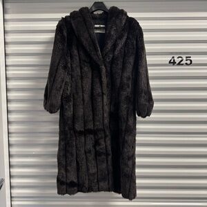 Vintage Long Monterey Fashions Faux Fur Coat Made in USA Women's Large